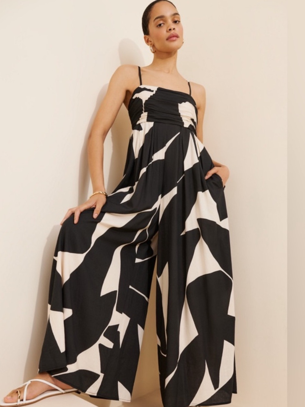 NWOT ANTHROPOLOGIE
Hutch The Mabel Sleeveless Wide-Leg Jumpsuit- Black & White